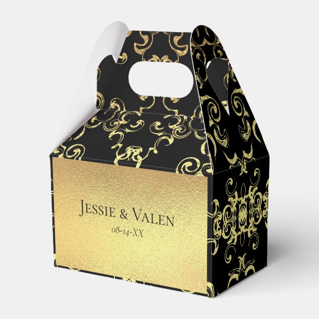 Gold Black Swirl Gothic Wedding Favour Box (Front Side)