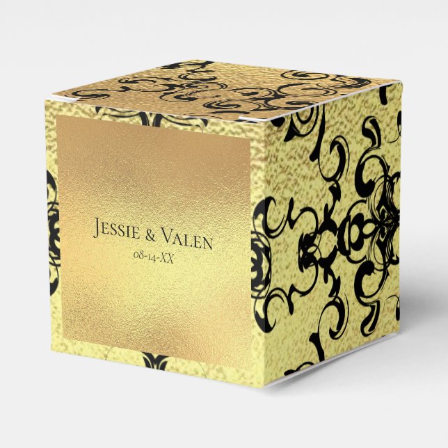 Gold Black Swirl Gothic Wedding Favour Box (Front Side)