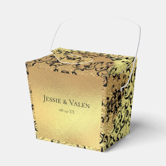 Gold & Black Swirl Gothic Wedding Favour Box (Front Side)
