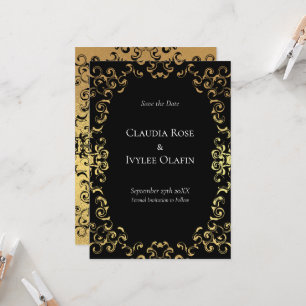 Gold & Black Swirl Gothic Wedding Invitation