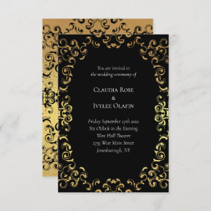 Gold & Black Swirl Gothic Wedding Invitation