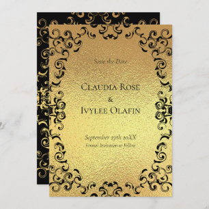Gold & Black Swirl Gothic Wedding Invitation
