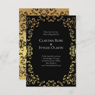 Gold & Black Swirl Gothic Wedding Invitation