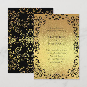 Gold & Black Swirl Gothic Wedding Invitation