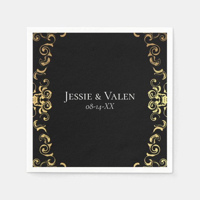 Gold & Black Swirl Gothic Wedding Napkin (Front)