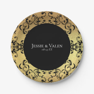 Gold & Black Swirl Gothic Wedding Paper Plate