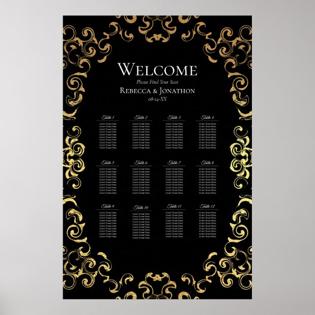 Gold & Black Swirl Gothic Wedding Poster (Front)
