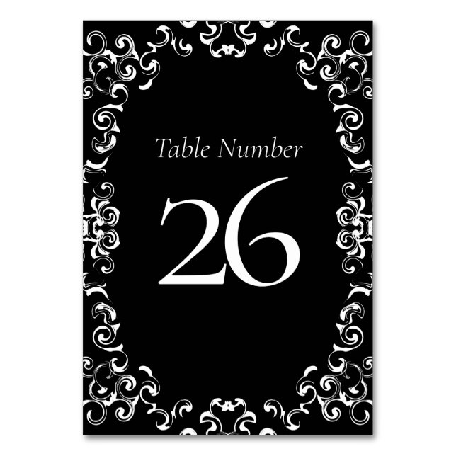 Gold & Black Swirl Gothic Wedding Table Number (Back)