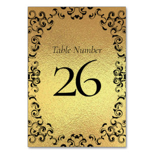 Gold & Black Swirl Gothic Wedding Table Number