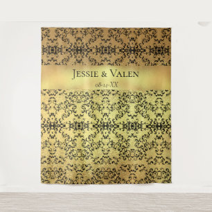 Gold & Black Swirl Gothic Wedding Tapestry