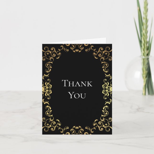 Gold & Black Swirl Gothic Wedding Thank You Card (Front)