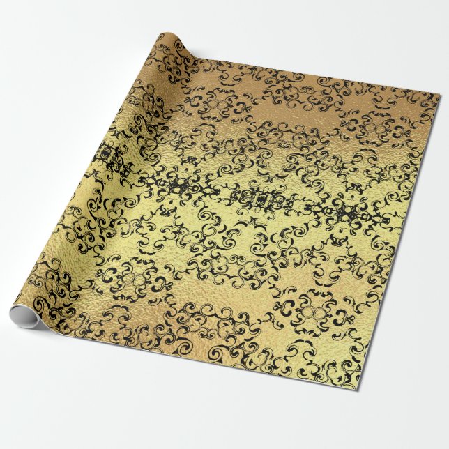 Gold & Black Swirl Gothic Wedding Wrapping Paper (Unrolled)
