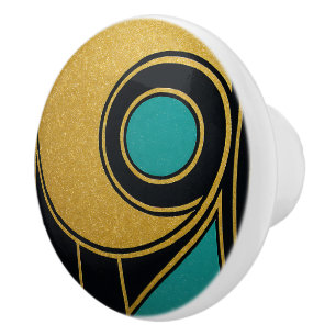 Gold Black Teal Art Deco Abstract Artistic Home Ceramic Knob