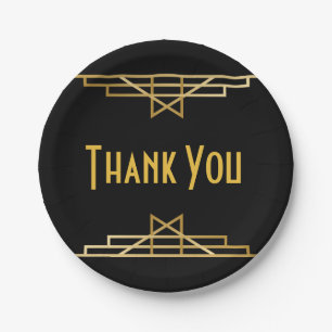 Gold & Black Thank You Art Deco, Gatsby Wedding Paper Plate