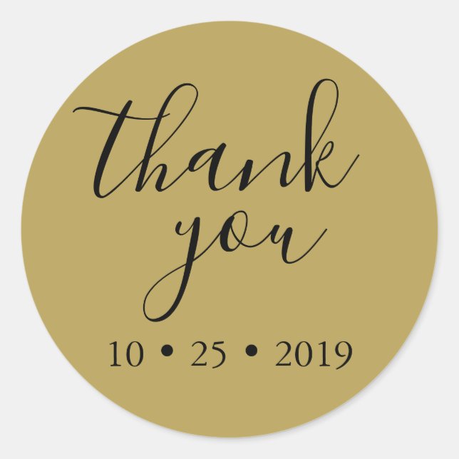 gold black thank you elegant wedding classic round sticker (Front)