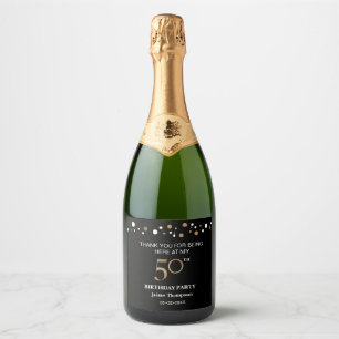 Gold black theme confetti Thank you 50th birthday Sparkling Wine Label