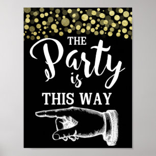 GOLD & BlacK THIS WAY FINGER POINTING  confetti Poster