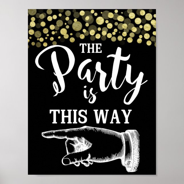 GOLD & BlacK THIS WAY FINGER POINTING  confetti Poster (Front)