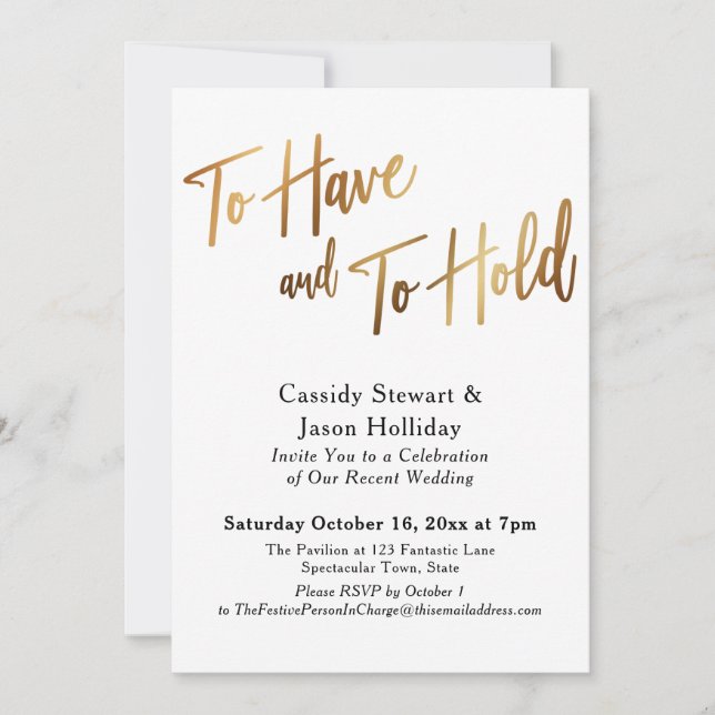 Gold Black To Have and To Hold Bokeh Reception Invitation (Front)