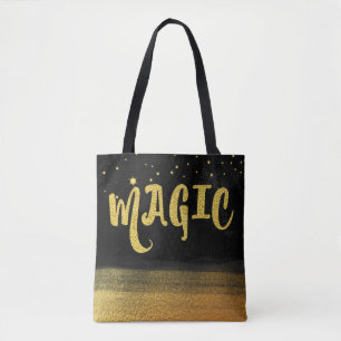 *~* Gold & Black Trendy Magical Good Vibes Tote Bag