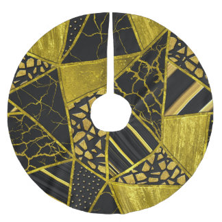 Gold Black Triangle Texture Illusion Brushed Polyester Tree Skirt