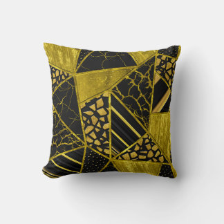 Gold Black Triangle Texture Illusion Cushion