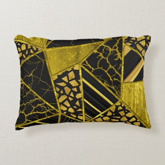 Gold Black Triangle Texture Illusion Decorative Cushion