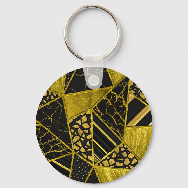 Gold Black Triangle Texture Illusion Key Ring (Front)