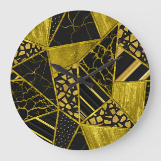 Gold Black Triangle Texture Illusion Large Clock