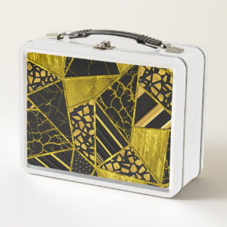 Gold Black Triangle Texture Illusion Metal Lunch Box