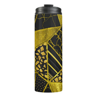 Gold Black Triangle Texture Illusion Thermal Tumbler