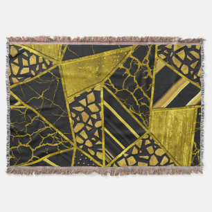 Gold Black Triangle Texture Illusion Throw Blanket