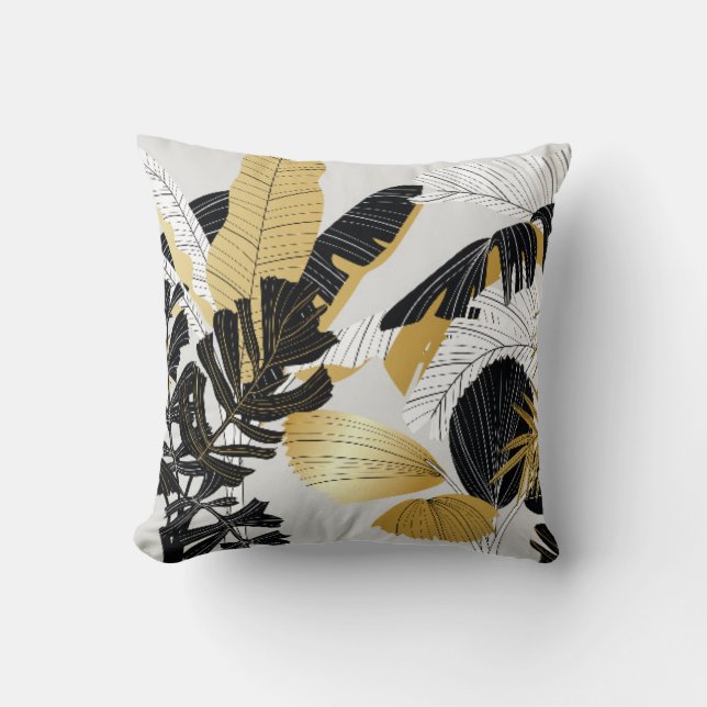 Gold, black tropical plants: luxury. cushion (Front)