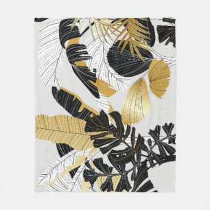 Gold, black tropical plants: luxury. fleece blanket