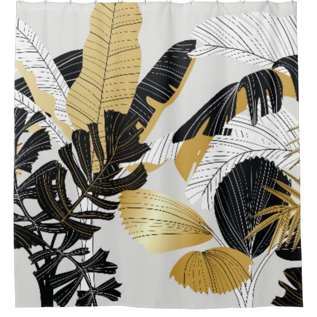 Gold, black tropical plants: luxury. shower curtain (Front)