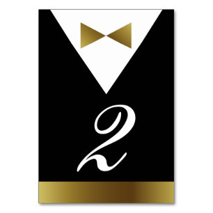 Gold & Black Tuxedo Table Numbers Modern Formal