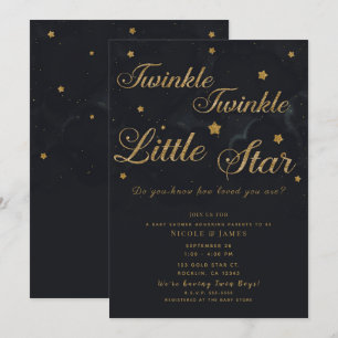 Gold Black Twinkle Stars Night Sky Baby Shower Invitation