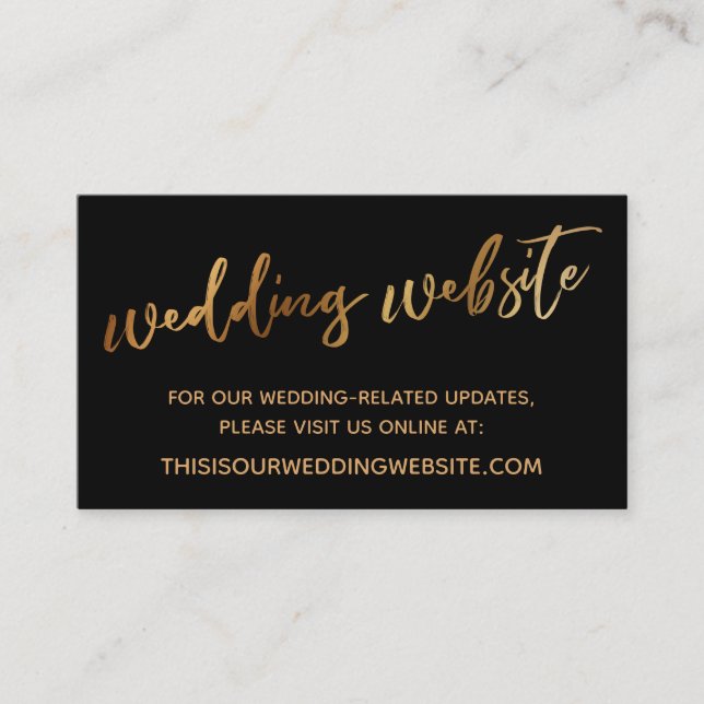 Gold & Black Typography Wedding Website Card (Front)