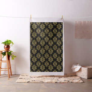 Gold & Black Vintage Floral Ornament Pattern Fabric