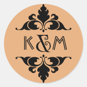 Gold Black Vintage Modern Art Deco Wedding Classic Round Sticker