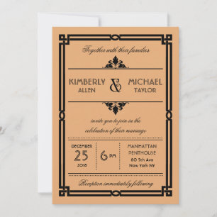 Gold Black Vintage Modern Art Deco Wedding Invitation