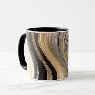 Gold Black Wavy Stripes Mug