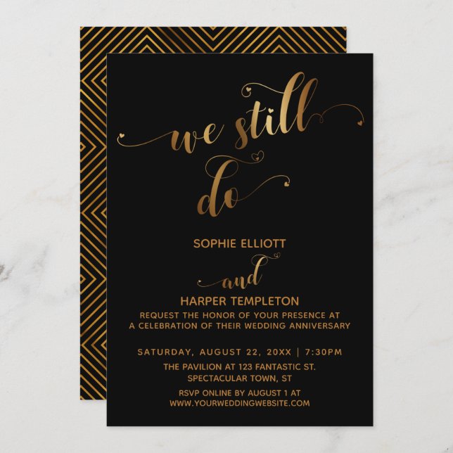 Gold & Black We Still Do Typography Anniversary Invitation (Front/Back)