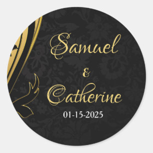 Gold Black Wedding Anniversary Modern Personalise Classic Round Sticker