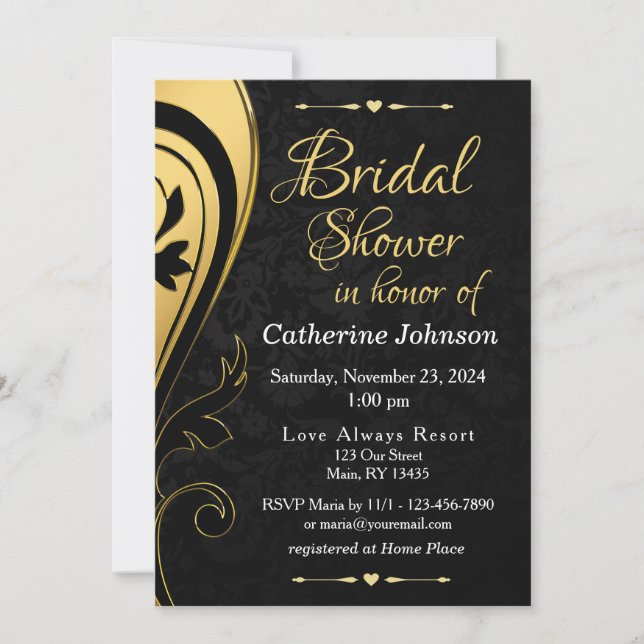 Gold Black Wedding Bridal Shower Invitation Card (Front)