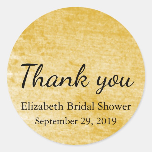 Gold & Black Wedding Bridal Shower Thank You Classic Round Sticker (Front)
