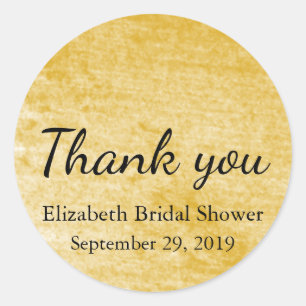 Gold & Black Wedding Bridal Shower Thank You Classic Round Sticker