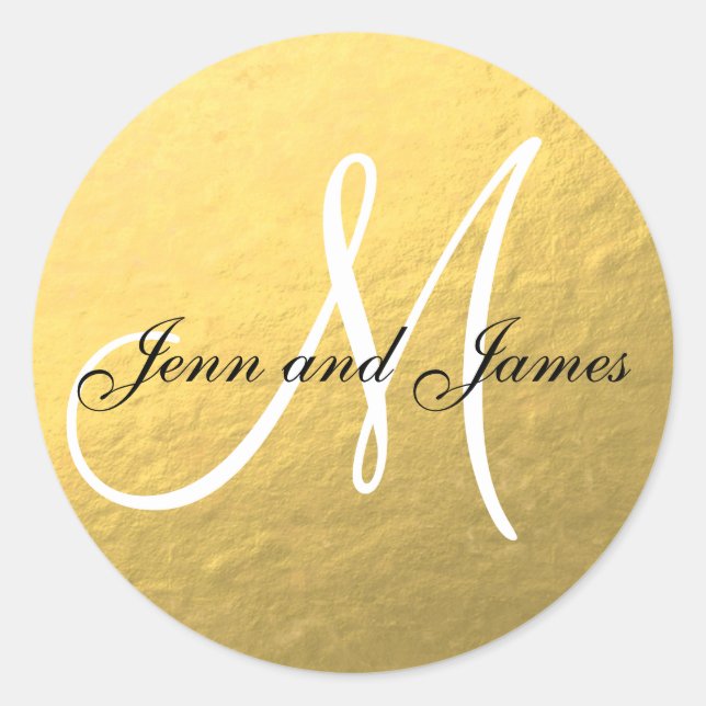 Gold Black Wedding Favour Sticker Initial (Front)
