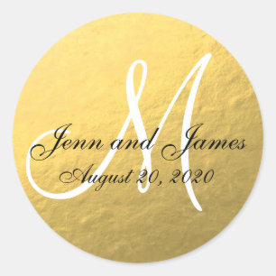 Gold Black Wedding Favour Sticker Initial