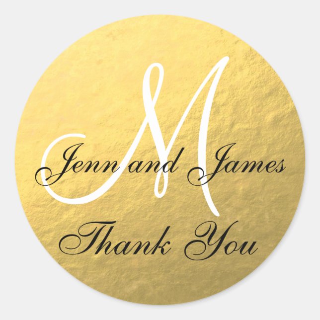 Gold Black Wedding Favour Sticker Initial (Front)